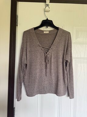 2 for $15 sale: Mind code pink black heathered sweater with lace up detail - S